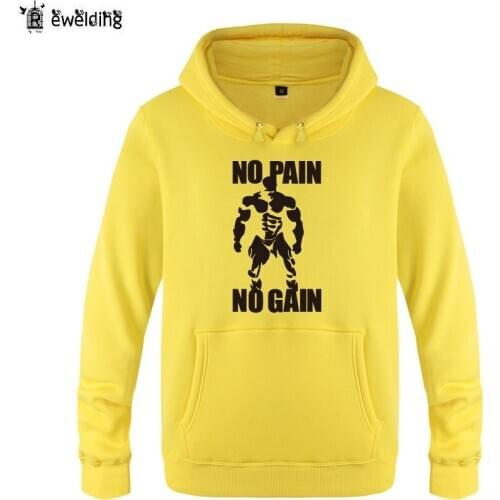 Mens Hoodies No Pain No Gain Printed Hoodie Men Fleece Long Sleeve Mans Sweatshirt Fitness Pullover Tracksuit Moleton Masculino