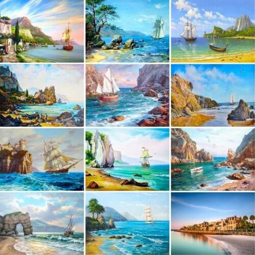 GATYZTORY Frame DIY Painting By Numbers Kits For Adult child Seaside Landscape Paint By Numbers Unique Gift Home Decor