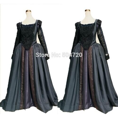 Tailored!Black Duchess Queen Marie Antoinette Day Court regency Renaissance Gothic Theatre medieval Gown Ball dress HL-208