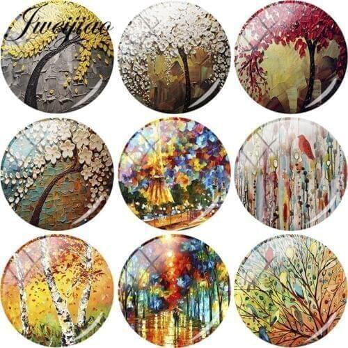 JWEIJIAO Retro Tree Art Painting DIY Glass Cabochon Dome For Keychain Necklace Earring Accesories Demo Flat Back Making Findings