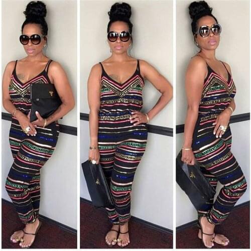 New Women V-neck Boho Hippie Party Jumpsuit Wide Leg Pants Backless Bodycon Dashiki Print Romper Women Loose Trousers