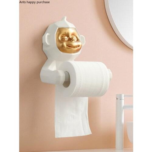 Creative Golden Face Monkey Tissue Box Holder Toilet Bathroom Hanging Roll Paper Holder Free Punch Kitchen Storage Rack Art Gift