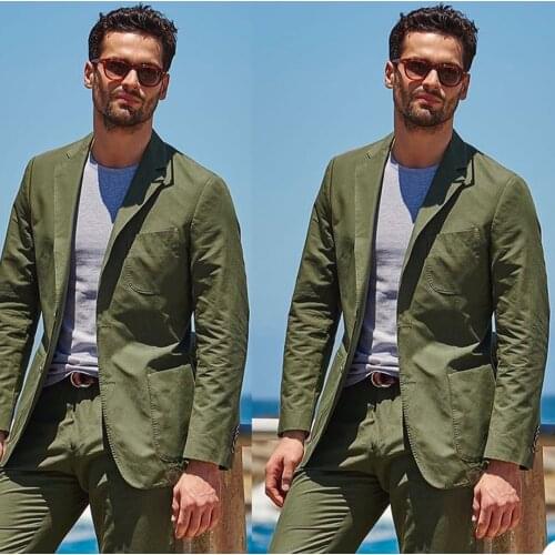 Summer Vintage Men Tuxedos Custom Made Notched Lapel Pocket Suits Casual Daily Retro Blazer 2 Piece Set
