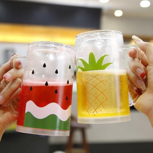 Creative Watermelon and pineapple Summer Ice Cup Soda Simple and Convenient Double Plastic Hand Coffee Cup Beer Cup Eco Friendly