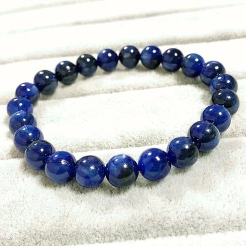 Ins amazon Hot sale Natural Stone Bead Bracelets Gift 8 mm Round blue Kyanite Beads Bangle women elastic bracelet