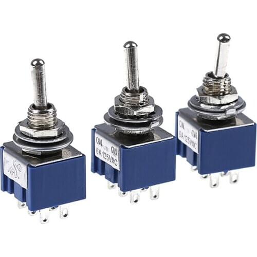 5Pcs 6A Mini Toggle Switch For Switching Lamp Light ON-ON Switch 2 Positions 6 Pins Toggle Switch 125VAC 6 Pin DPDT ON-ON
