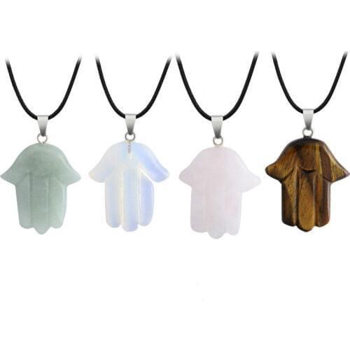 Fashion Men Women Natural Stone Hamsa Fatima Hand Pendant for Necklace Making Crystal Wood Buddha Pendant Pendulums