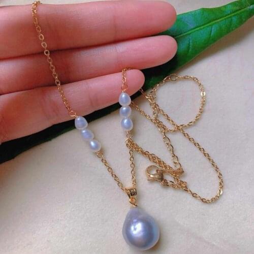 Fashion natural white teardrop pearl gold necklace gift Chain Square Pendant energy Elegant spirit temperament Point
