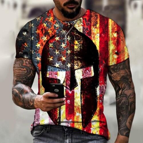 2021 New Design of American Flag Mosaic Pattern Printing Mens 3d Printing T-shirt Street Trend Retro Fashion Casual T-shirt