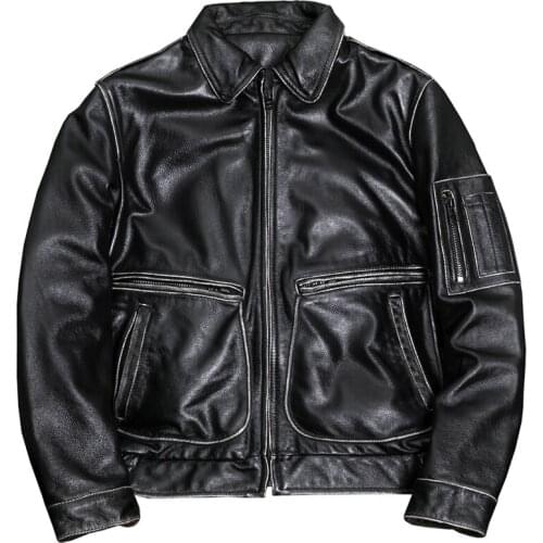 Genuine Leather Jacket and Coats For Men Oversized Winter Streetwear Plus Size 5XL Automotive Mans Cowhide Overcoats Vintage