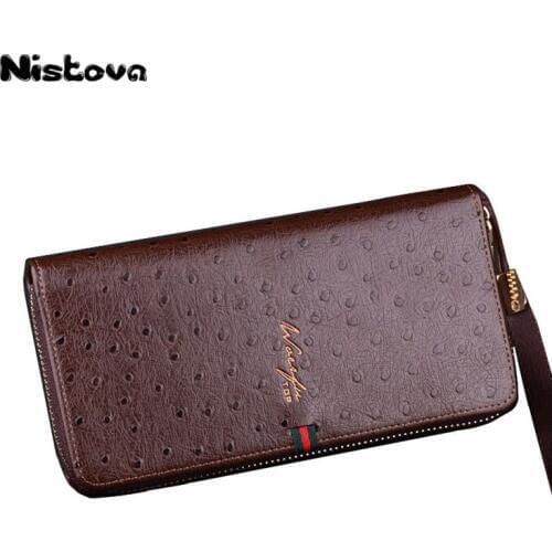 Mens New High Quality PU Leather Long Wallet Ostrich Pattern High-grade Mens Youth Zipper Clutch Bag Large Capacity Wallet