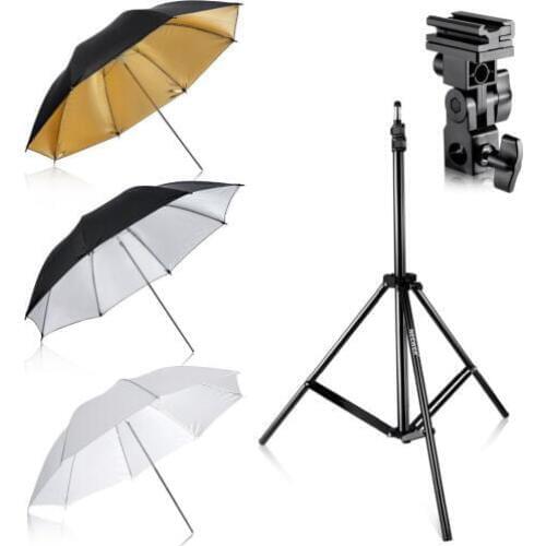 Neewer Flash Mount Three Umbrellas Kit 33"/84cm White Soft/Silver Reflective/Gold Reflective Umbrella for Canon Nikon Yongnuo