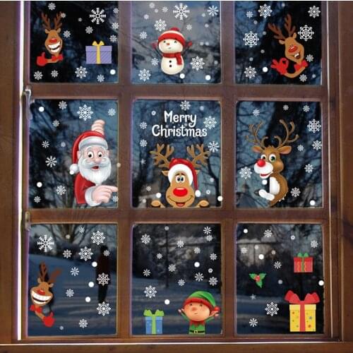 Merry Christmas Wall Stickers DIY Snowflake Wall Decals Santa Claus Window Stickers Xmas Navidad Ornaments 2021 New Year