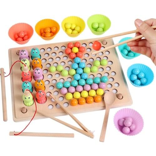 Fishing Board Game Hands Brain Training Clip Ball Beads Puzzle Montessori Educational Wooden Toys Math Game For Baby Children