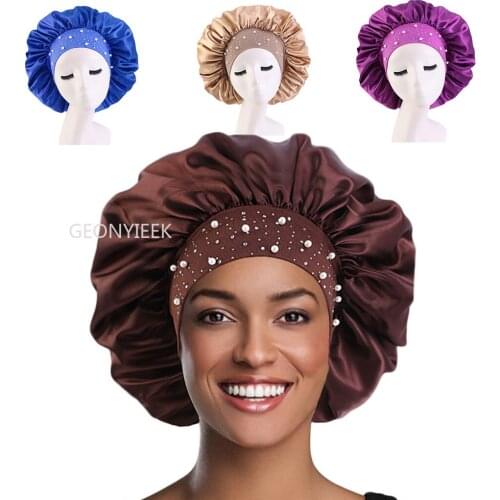New Night Sleep Hair Protect Shower Hat Wide Band Adjust Hat Bathroom Products Wide-brimmed Sleeping Caps Women Satin Bonnet Cap
