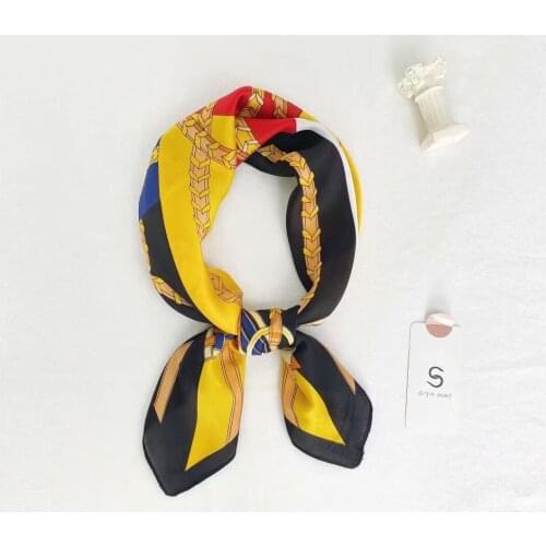 4 Colors 70*70cm Newest Chain Tassel Print Girls Imitation Silk Scarves Small Square Hijab Foulard Headscarf For Hair Bag