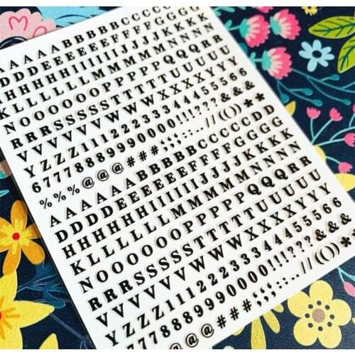 Newest TSC series Black and white gold, silver, rose gold letters 3d nail art stickers decal template diy nail tool decoration