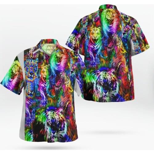 2021 New 3D Printing Tiger Hawaii Shirts Men Summer Colorful Short Sleeved Shirts Men Shirts Oversize Camisa Social 5XL S-200