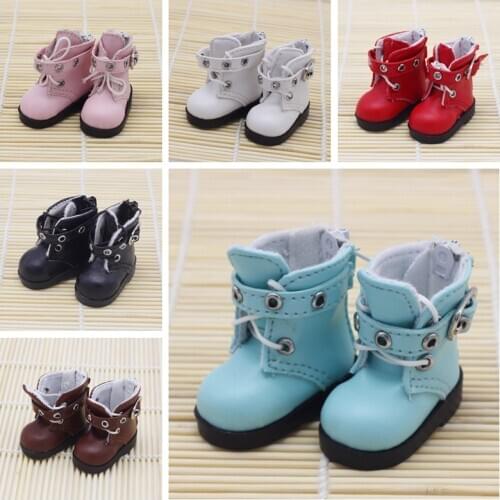 New Arrival Fashion 6 Colors 4.5*2cm Mini Pu Leather Doll Shoe For BJD 1/6 Dolls EXO Plush Doll Boots Accessories