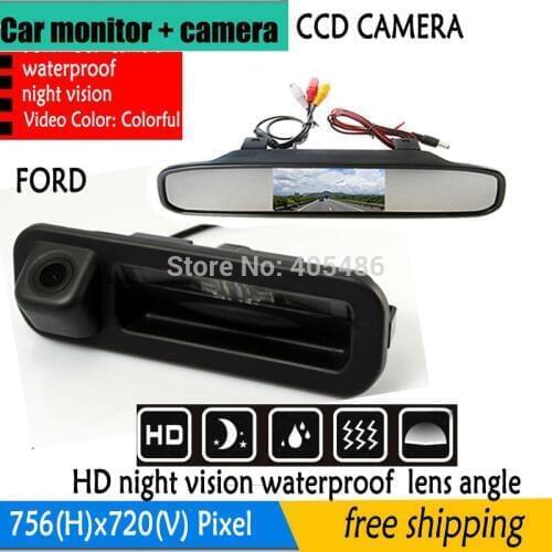 Parking System High Resolution Auto 4.3 Color Car Rear View Reverse Mirror Monitor + CCD trunk handle For Ford Focus Mondeo Kuga