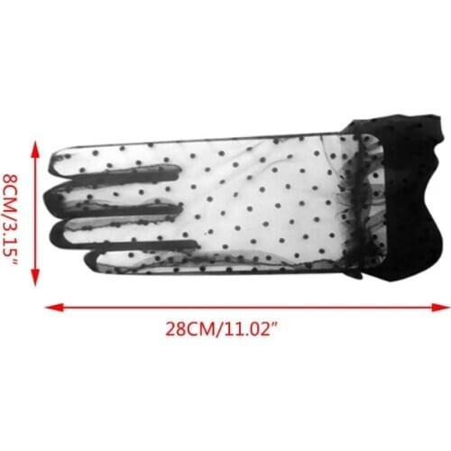 Women Sheer Lace Short Tulle Full Finger Gloves Vintage Polka Dot Ruffled Mitten 1XCA