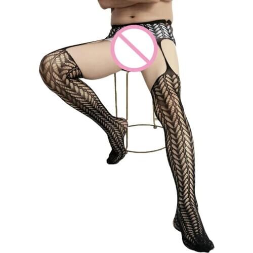 Sexy Club Party Night Wear Tights Open Crotch Suspenders Pantyhose Male Fishnet Stockings Man Transparent Underwear New Arrive
