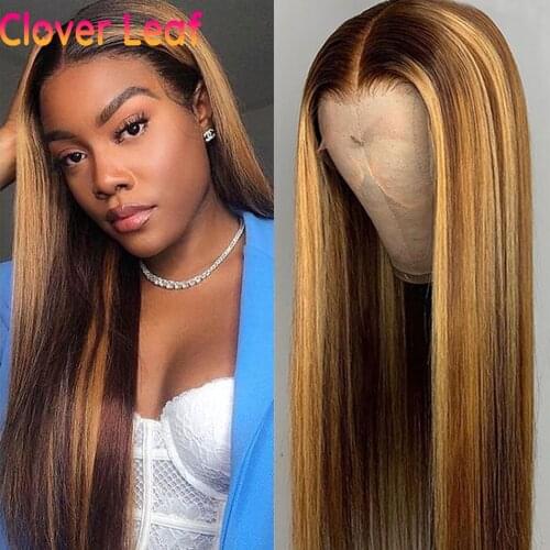 Straight Lace Front Wig Remy 200% P4/27 Highlight Wig Human Hair 13X4 Transparent Lace Wigs Brazilian 30 Inch Lace Front Wig