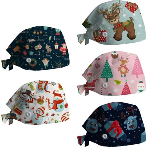 Cartoon Pattern Medical Scrub Hat Hospital Doctor Work Caps Health Worker Scrub Cap Pet Clinic Nurse Beautician Nursing Hat New