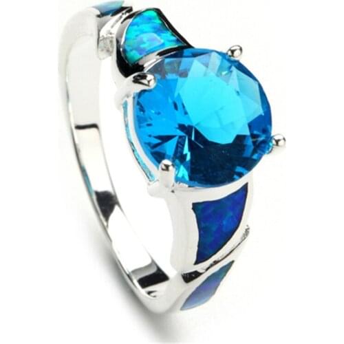 SHUNXUNZE charm wedding rings Jewelry & Accessories for women Blue opal and Blue Cubic Zirconia Rhodium Plated R117 size 6 7 8 9