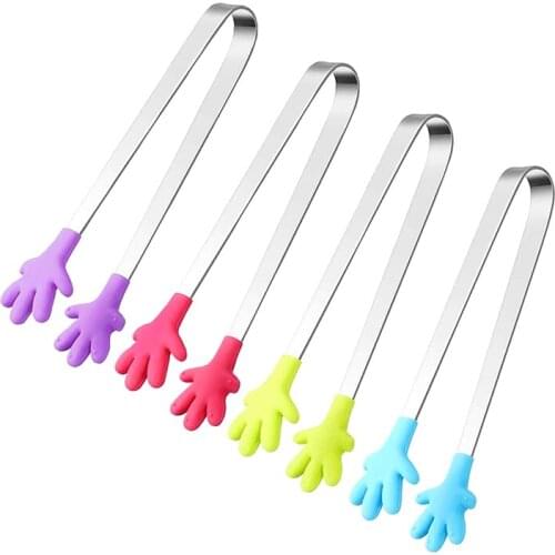 Silicone Stainless Steel BBQ Clip Cooking Kitchen Ice Tong Food BBQ Salad Hand Clip Kitchen Tools Mini Pastry Clamp Salad Clip30