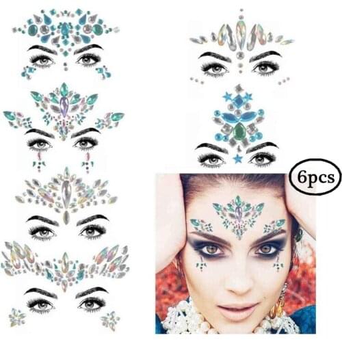 6pcs/10pcs Sexy Women Face Jewels Festival Party Body Arms Chest Rhinestone Glitter Gems Jewelry Sticker Beauty Makeup Tools