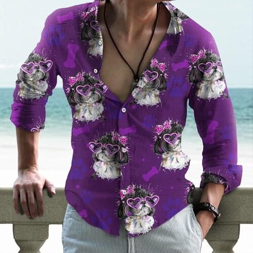 Spring And Autumn Purple Cute Dogs and Mangy Dog Casual Design Custom Shirt