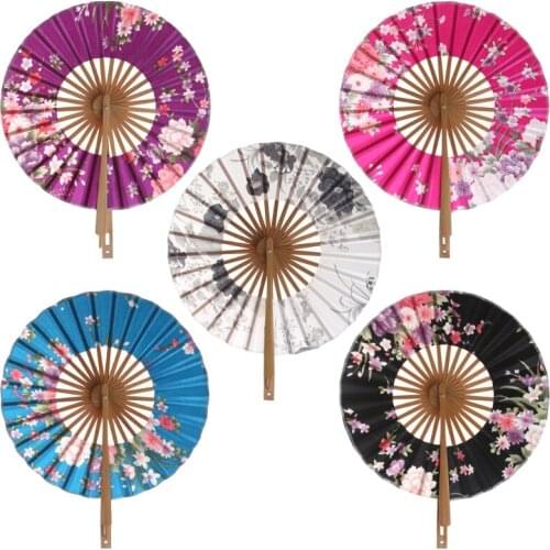 Japanese Flower Pocket Folding Hand Fan Round Circle Party Decor Craft Fan Gift