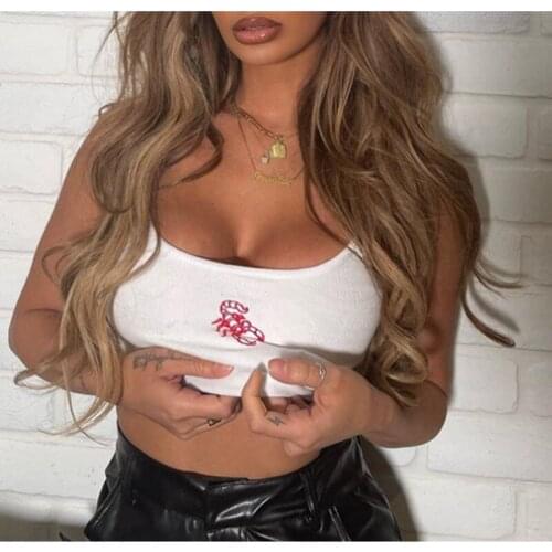 Womens 2021 Summer New Style Embroidered Tank Tops Sleeveless Backless Temperament Sexy Navel Exposed Chest Slim Suspender Vest