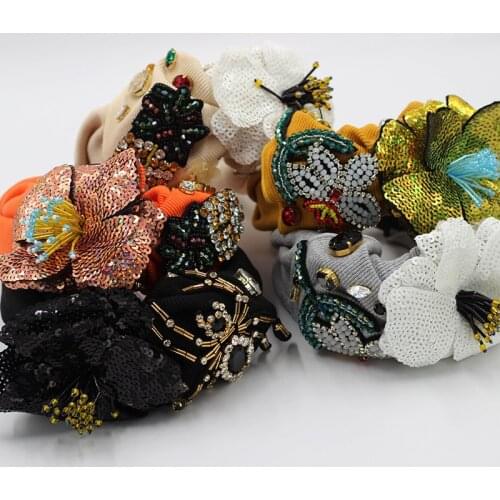 Retro Ladies Court Hair Band Luxury Glass Rice Beads Inlaid with Irregular Graphics Girl Hairpin Ladies Fancy Headdress Headband