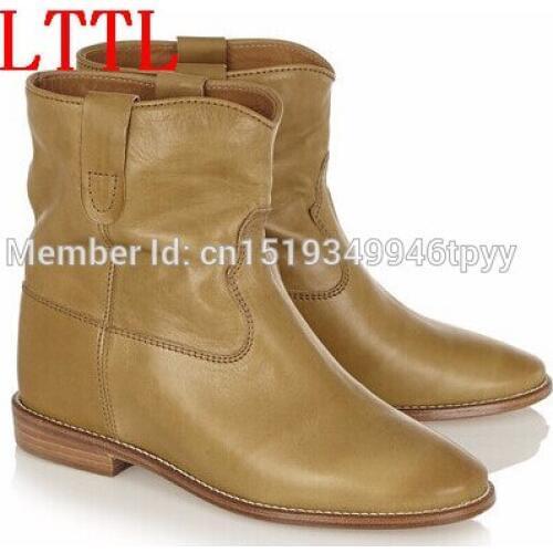 High Quality Women Ankle Boots Pointed Toe Soft Leather Khaki Boots Fashion Style Western Boots