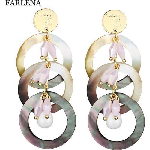 FARLENA Jewelry New Fashion Round Natural shell Drop Earrings for Women Korean version Long Simulated Pearl Earrings Brincos