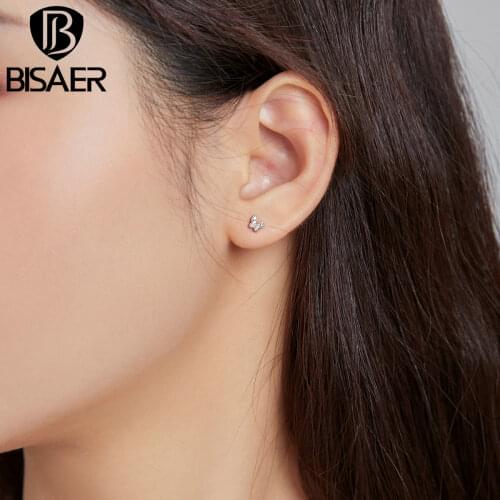Bisaer Full Paved Butterfly Stud Earrings for Women Genuine 925 Sterling Silver CZ Fine Brincos New Fine Jewelry ECE1116
