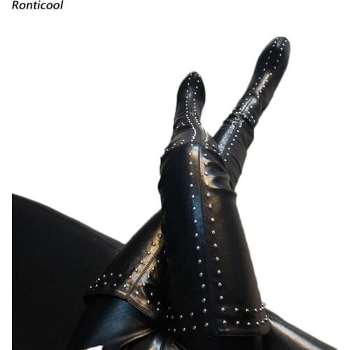 Ronticool Handmade Women Crotch Boots Unisex Side Zipper Stiletto High Heels Round Toe Black Club Wear Shoes Women Us Size 5-20