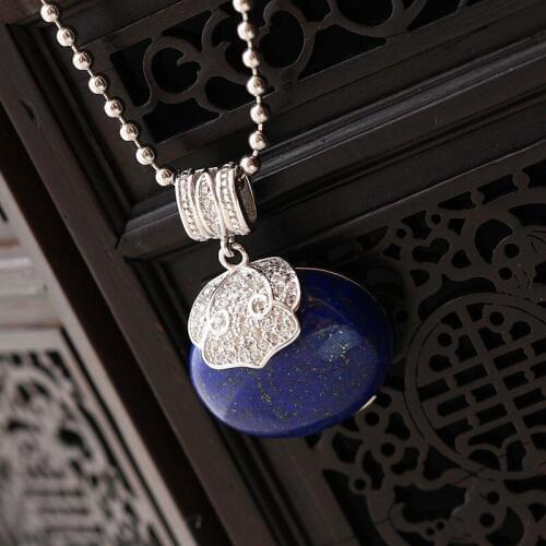 Silver Jewelry Wholesale Ladies Retro Thai Silver S925 Sterling Silver Pendant Hand Crafted Natural Lapis Lazuli Silver Pendant