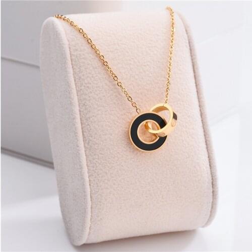 Trendy Vintage Style Black Shell Double Loops Cross Pendant Women Necklaces Female Simple Stainless Steel Necklace Jewelry Gift