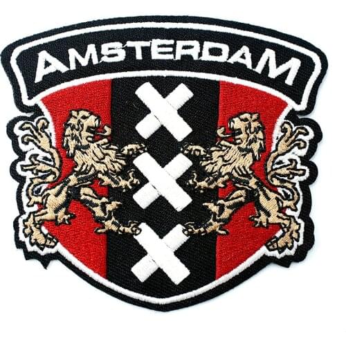 AMSTERDAM (Size:9.0*8.3cm) Badges Iron On Embroidered Patch For Cloth Cartoon Badge Patches Garment Appliques DIY Accessory