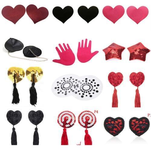1 Pair Women Sexy Self Adhesive Sequin Tassel Cover Heart Shape Bra Nipple Cover Pasties Breast Petals