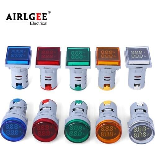 1Pcs AD16-22FVA 22mm square round LED digital dual display voltmeter ammeter AC60-380V current 0-100A signal indicator