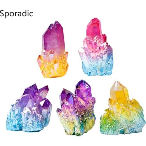 1pc Natural Crystal Quartz colour Cluster Mineral Specimen Healing Brand New Multi color electroplating stone Home Stone Decor