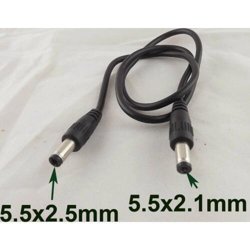1pcs DC Power Plug 5.5 x 2.5mm Male To 5.5 x 2.1mm Male CCTV Adapter Connector Cable 60cm