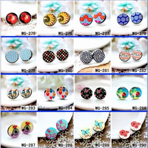 10PCS WG Unique 3D Geometry Embossed 16mm Round Coloured Drawing pattern Laser Cut wood Cabochon DIY for Necklace 275-290
