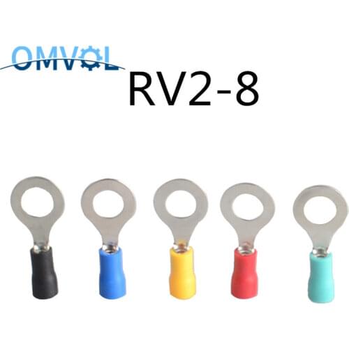 100PCS/LOT RV2-8 Blue Ring insulated terminal Cable Wire Connector suit 1.5-2.5mm cable Electrical Crimp Terminal RV2.5-8 RV