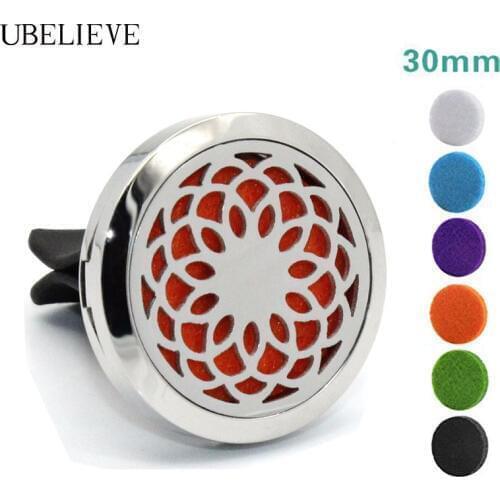 30mm Aromatherapy Car Essential Oil Diffuser Charm Car Air Freshener Aromatherapy Essential Oil Diffuser Locket With Vent Clip