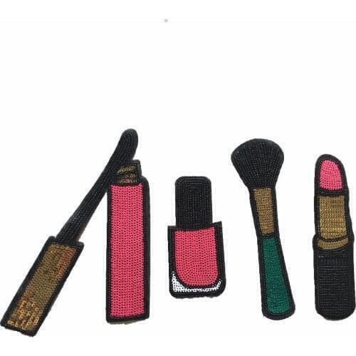 4pcs/set Lipstick Eye Shadow Brush Patch Iron On Sequined Patches for Clothes bag Shoes Decoration Makeup Embroideried Appliques